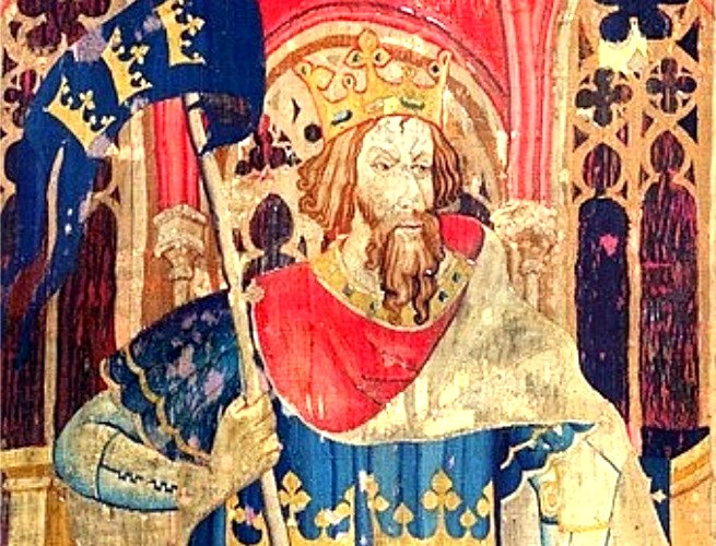 Rei Arthur retratada em uma tapeçaria do século XIV