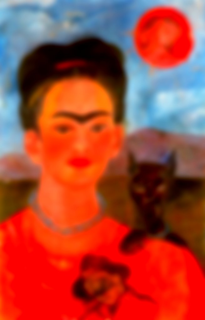 Auto-retrato com o retrato de Diego no peito e Maria entre as sobrancelhas, 1954