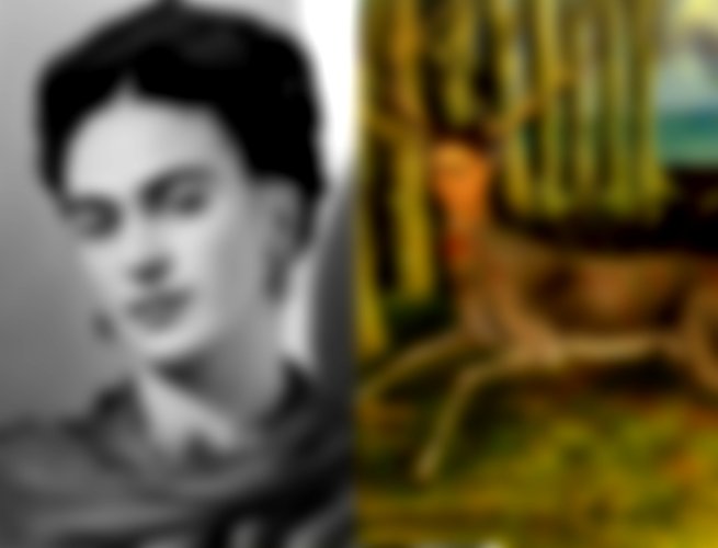 Frida Kahlo e parte da obra O veado ferido