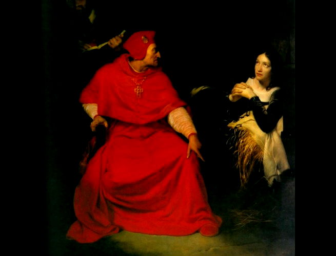Joana dArc sendo interrogada na prisão. Pintura de Paul Delaroche (1797-1856)
