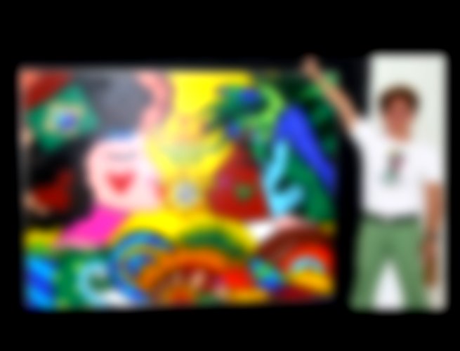 Romero Britto e seu painel criado para a Copa do Mundo de 2014 (Brasil)