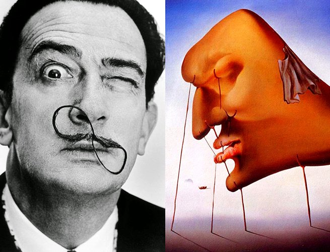 Salvador Dalí e parte da obra O sono