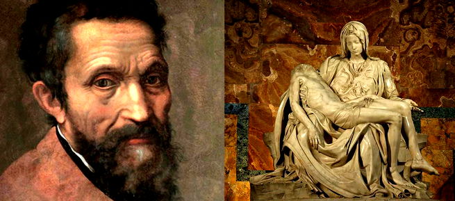 Michalangelo e sua escultura Pietá.